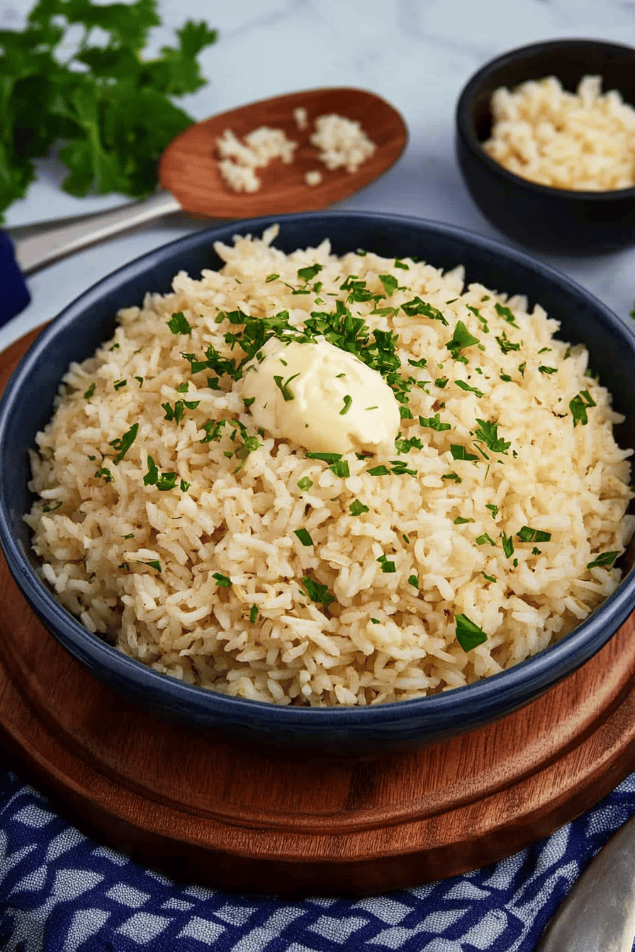 Garlic Butter Rice final dish beautifully presented and ready to serve