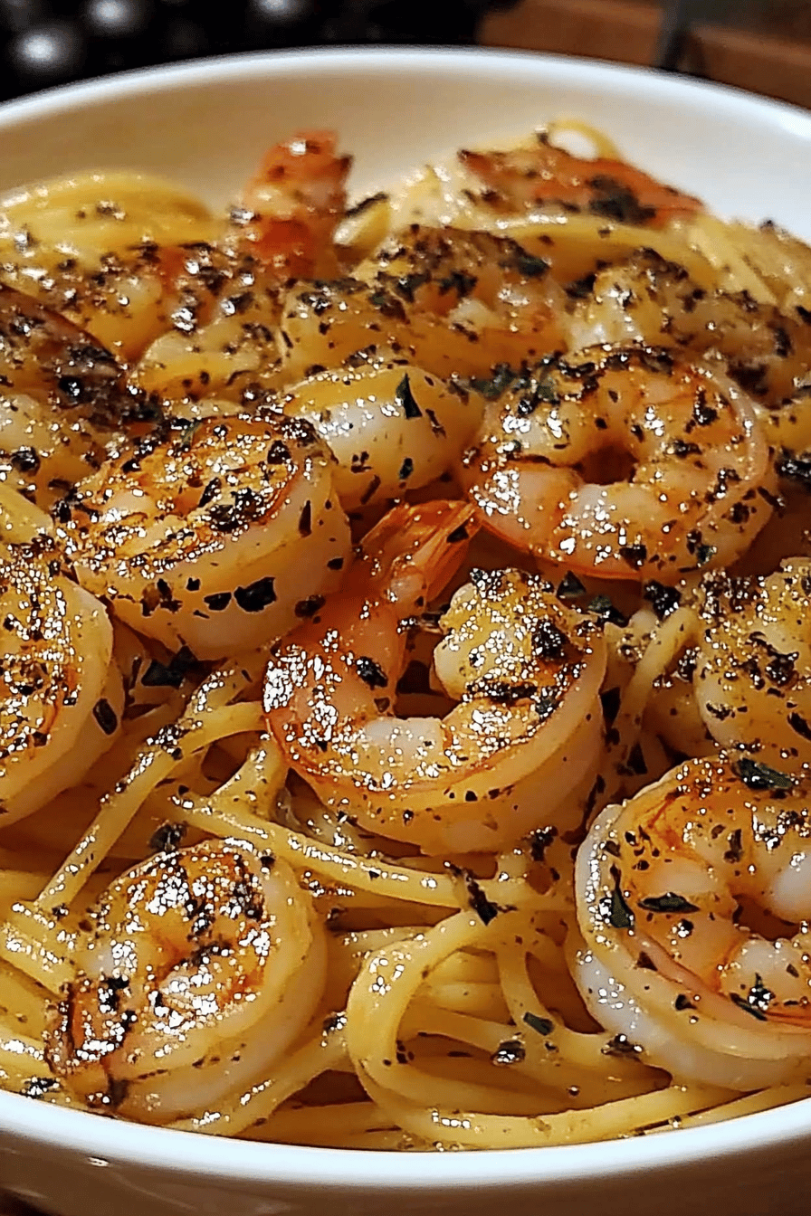 Garlic Shrimp Pasta ingredients organized and measured on kitchen counter