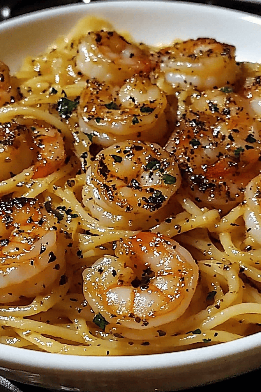 Garlic Shrimp Pasta slice on plate showing perfect texture and swirl pattern