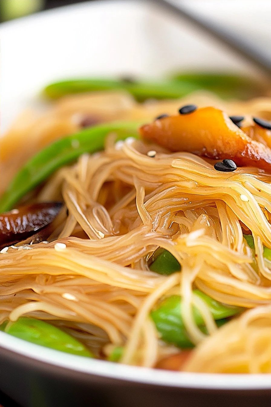 Gluten-Free Rice Noodles slice on plate showing perfect texture and swirl pattern