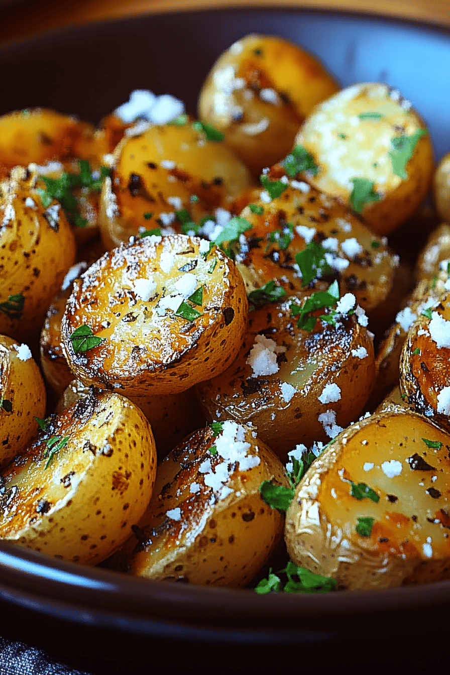 Greek Roast Potatoes final dish beautifully presented and ready to serve