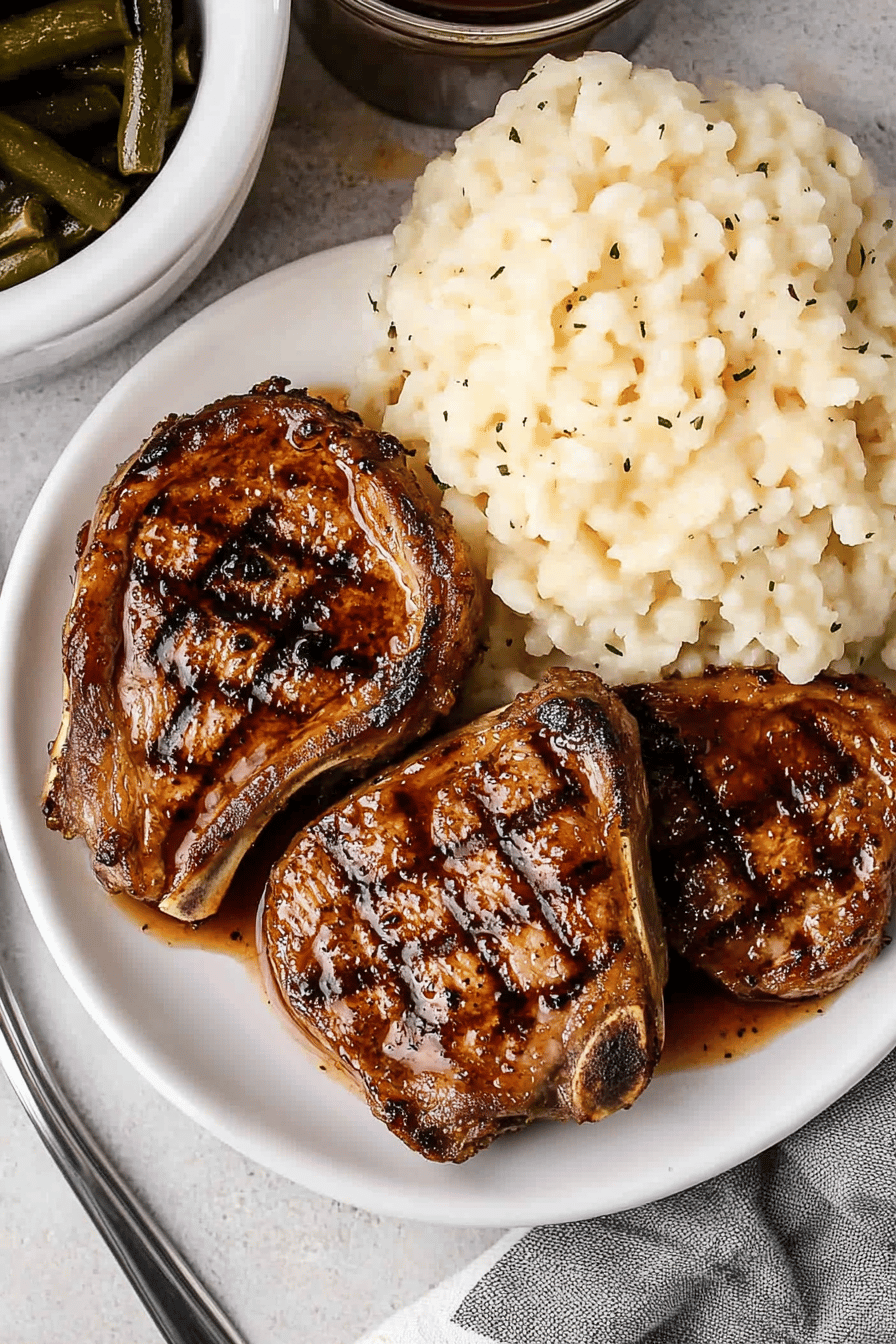 Grilled Brown Sugar Pork Chops final dish beautifully presented and ready to serve