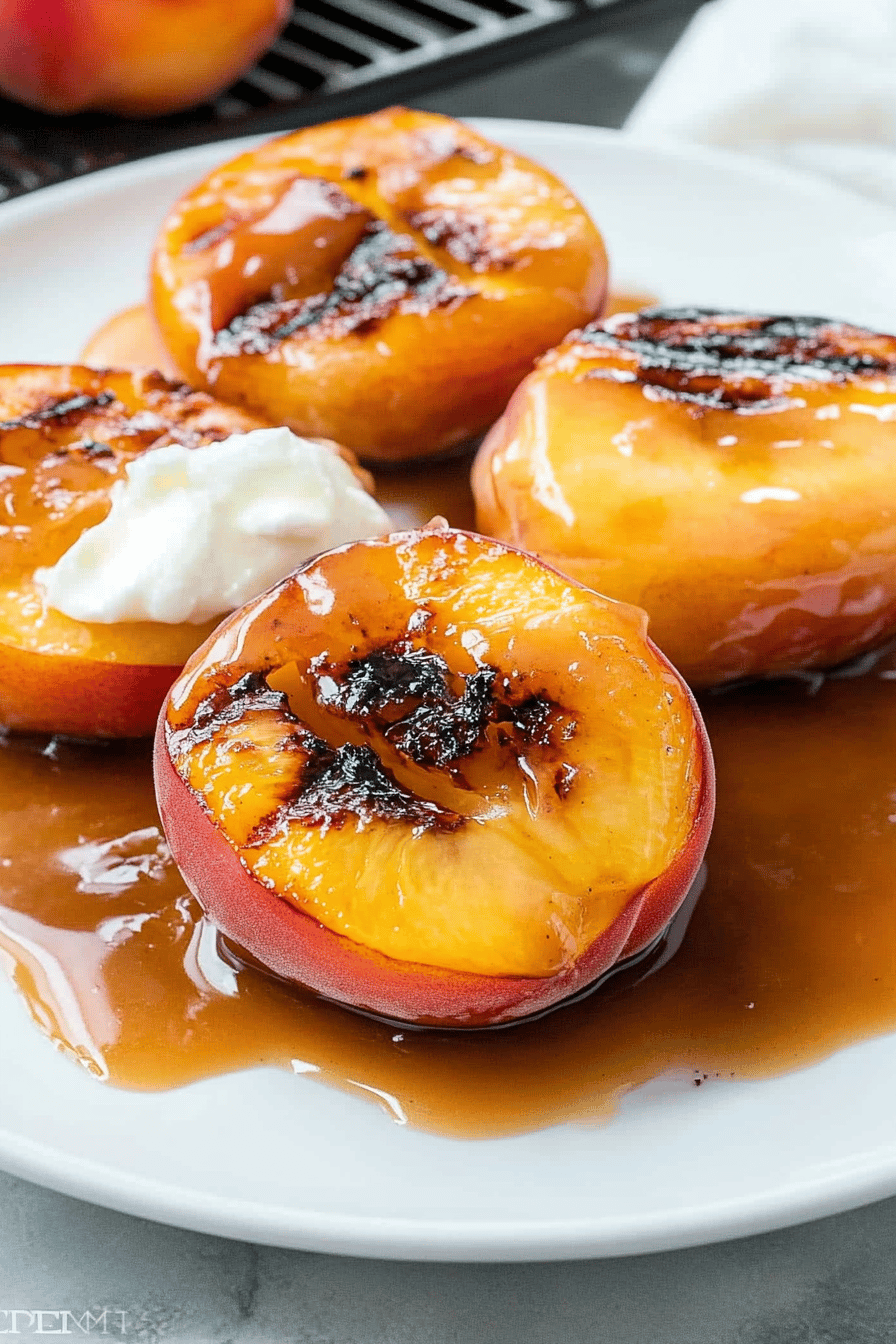 Grilled Peaches ingredients organized and measured on kitchen counter
