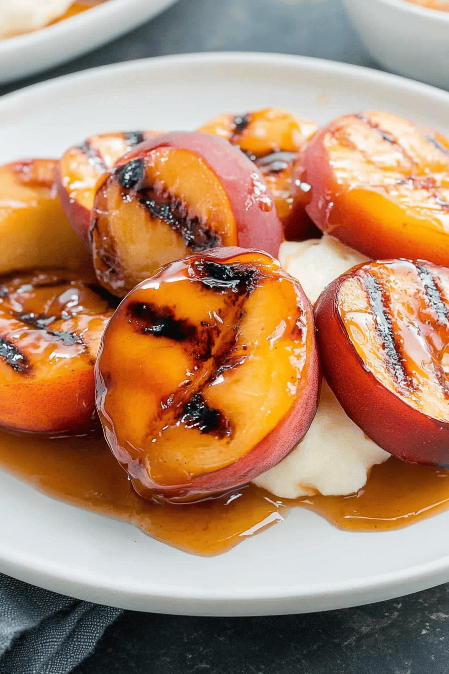 Grilled Peaches slice on plate showing perfect texture and swirl pattern