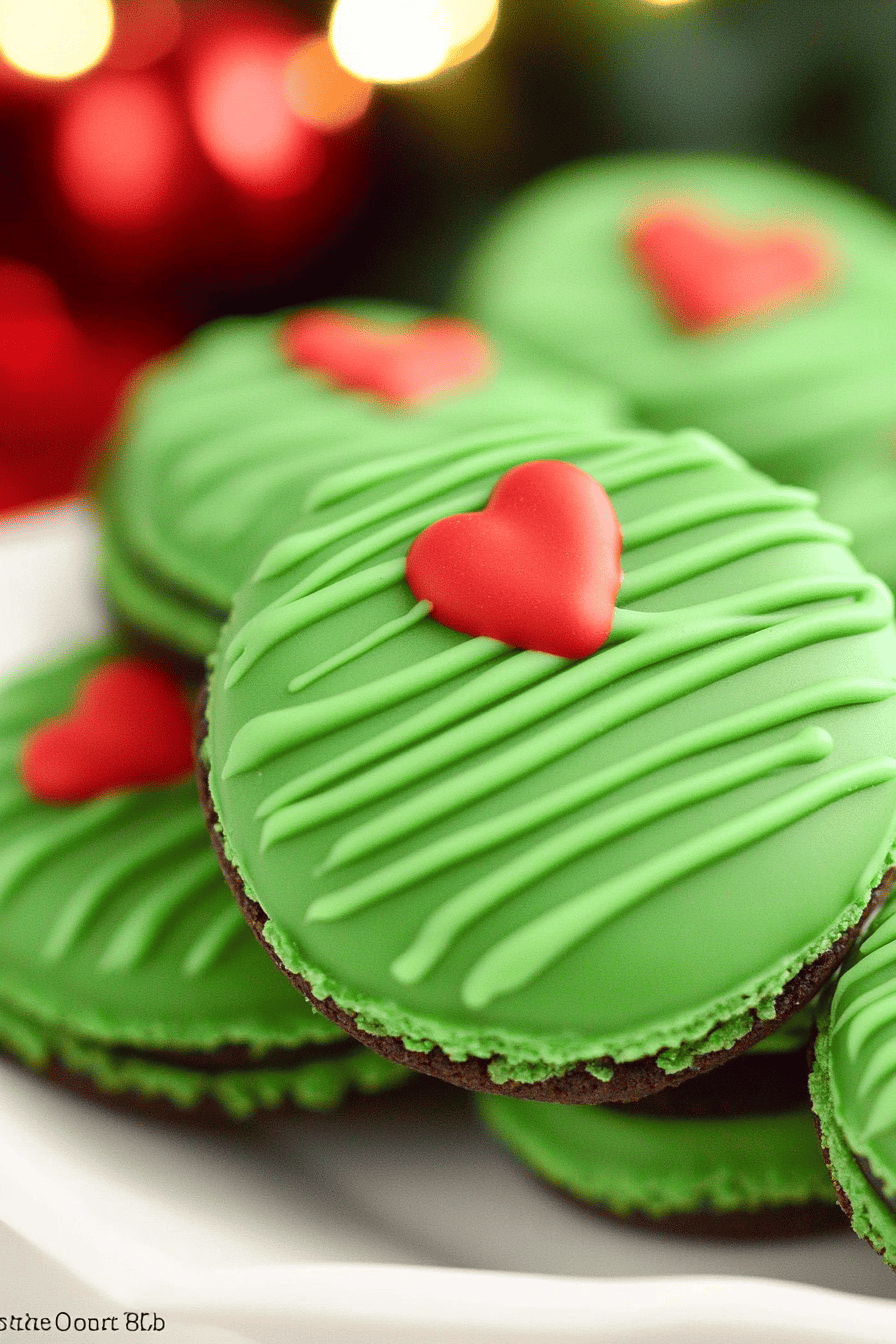 Grinch Chocolate Covered Oreos slice on plate showing perfect texture and swirl pattern