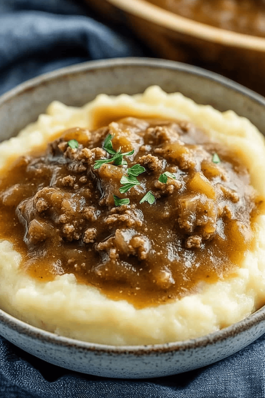 Ground Beef and Gravy Recipes ingredients organized and measured on kitchen counter