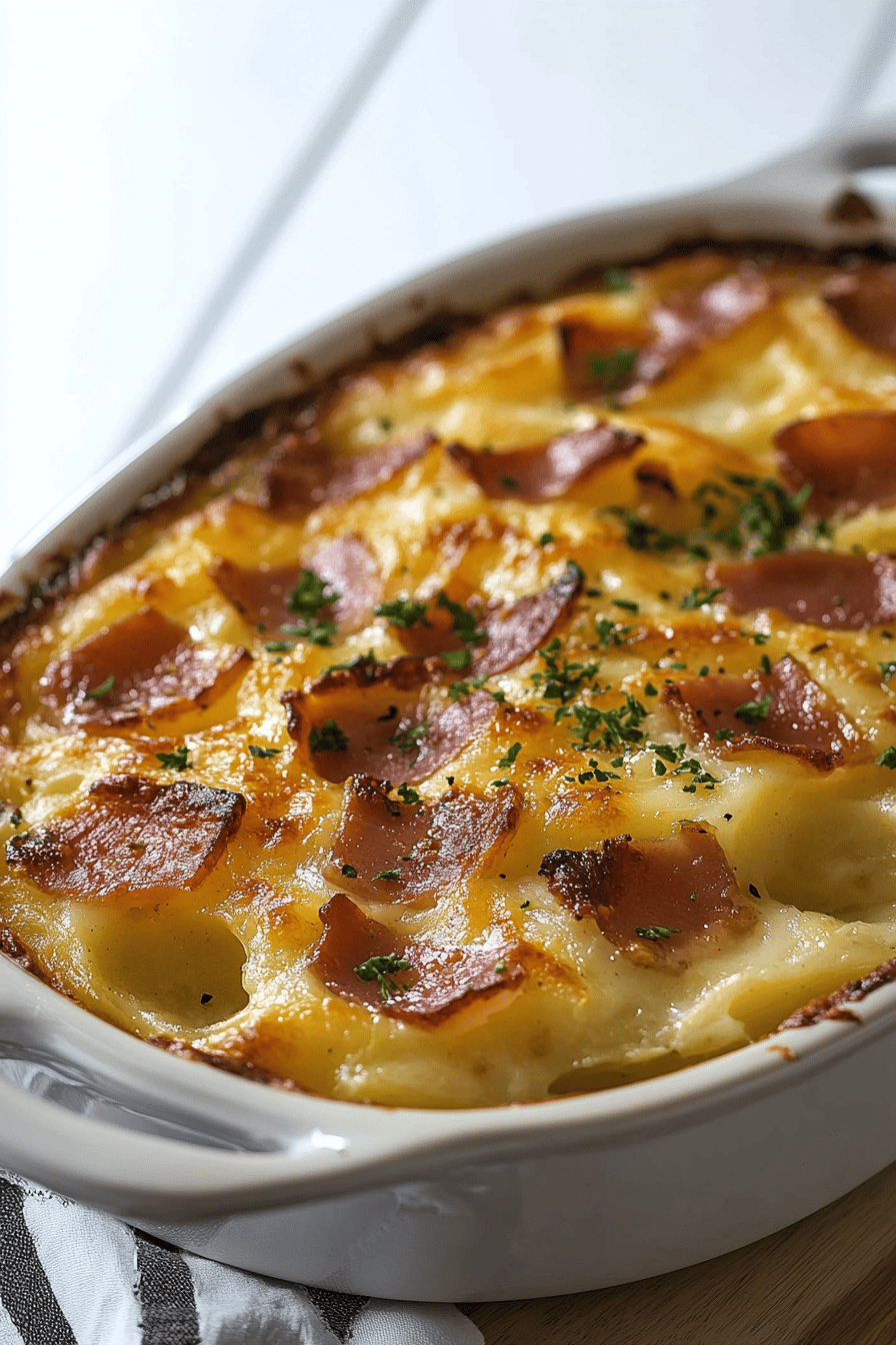 Ham and Potato Au Gratin ingredients organized and measured on kitchen counter
