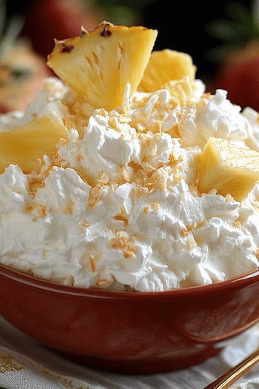 Hawaiian Pineapple Coconut Fluff final dish beautifully presented and ready to serve