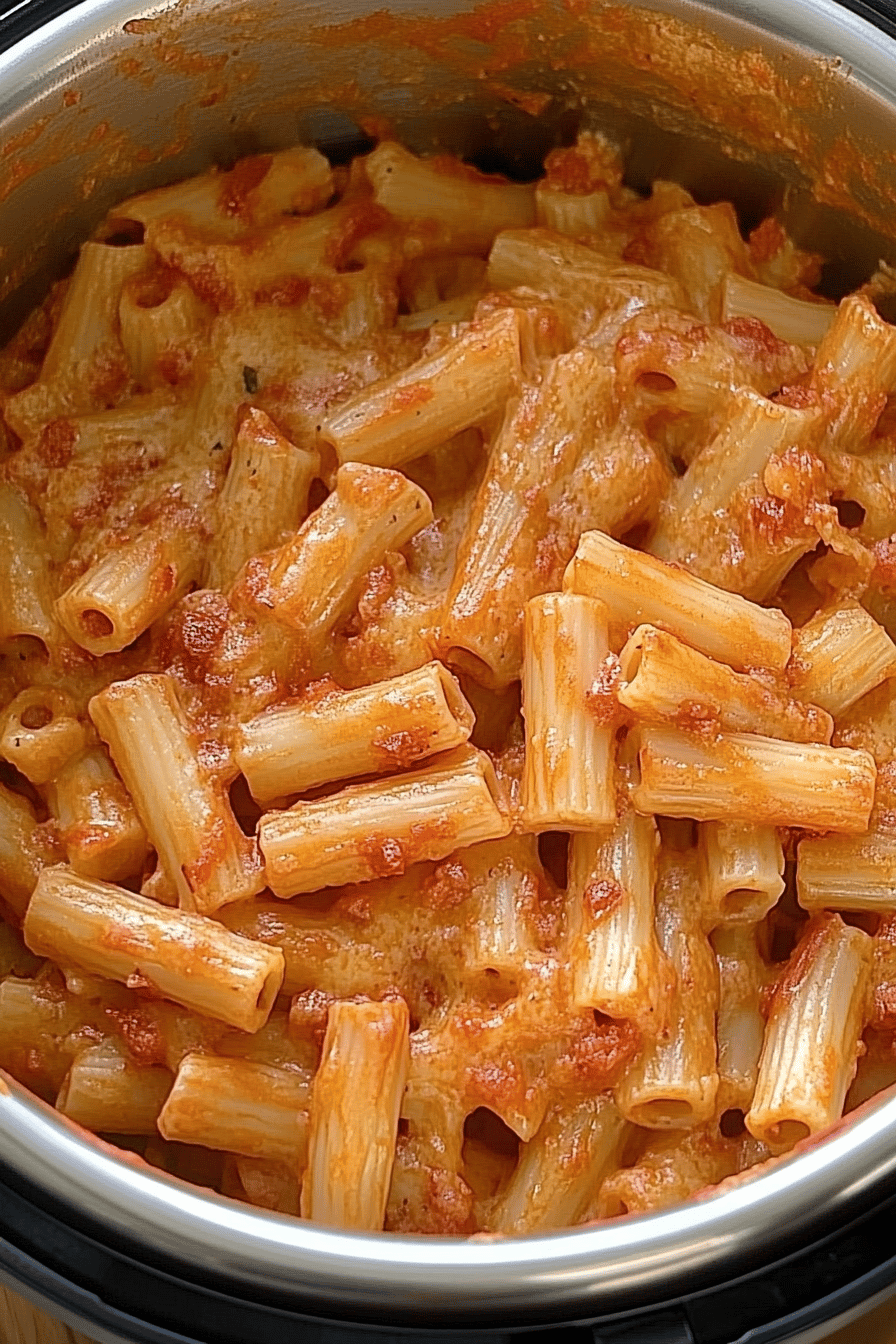 Instant Pot Baked Ziti ingredients organized and measured on kitchen counter