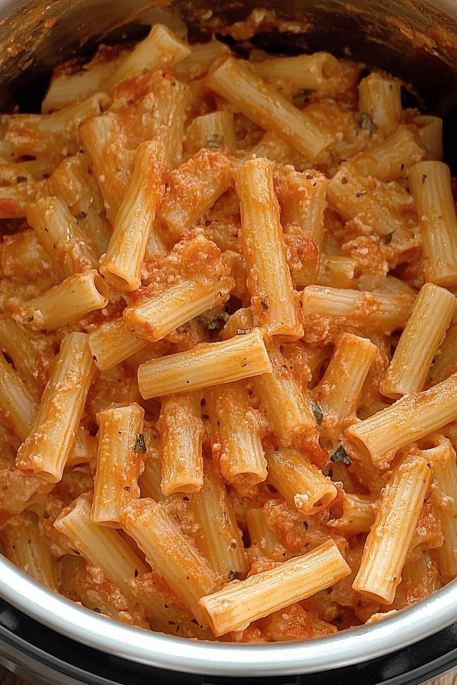 Instant Pot Baked Ziti slice on plate showing perfect texture and swirl pattern