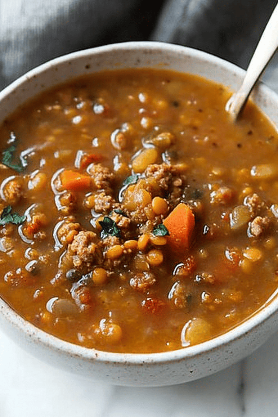 Lentil Sausage Soup final dish beautifully presented and ready to serve