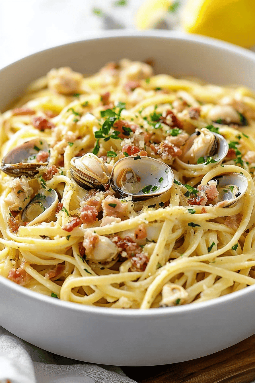Linguine with Clams Recipe ingredients organized and measured on kitchen counter