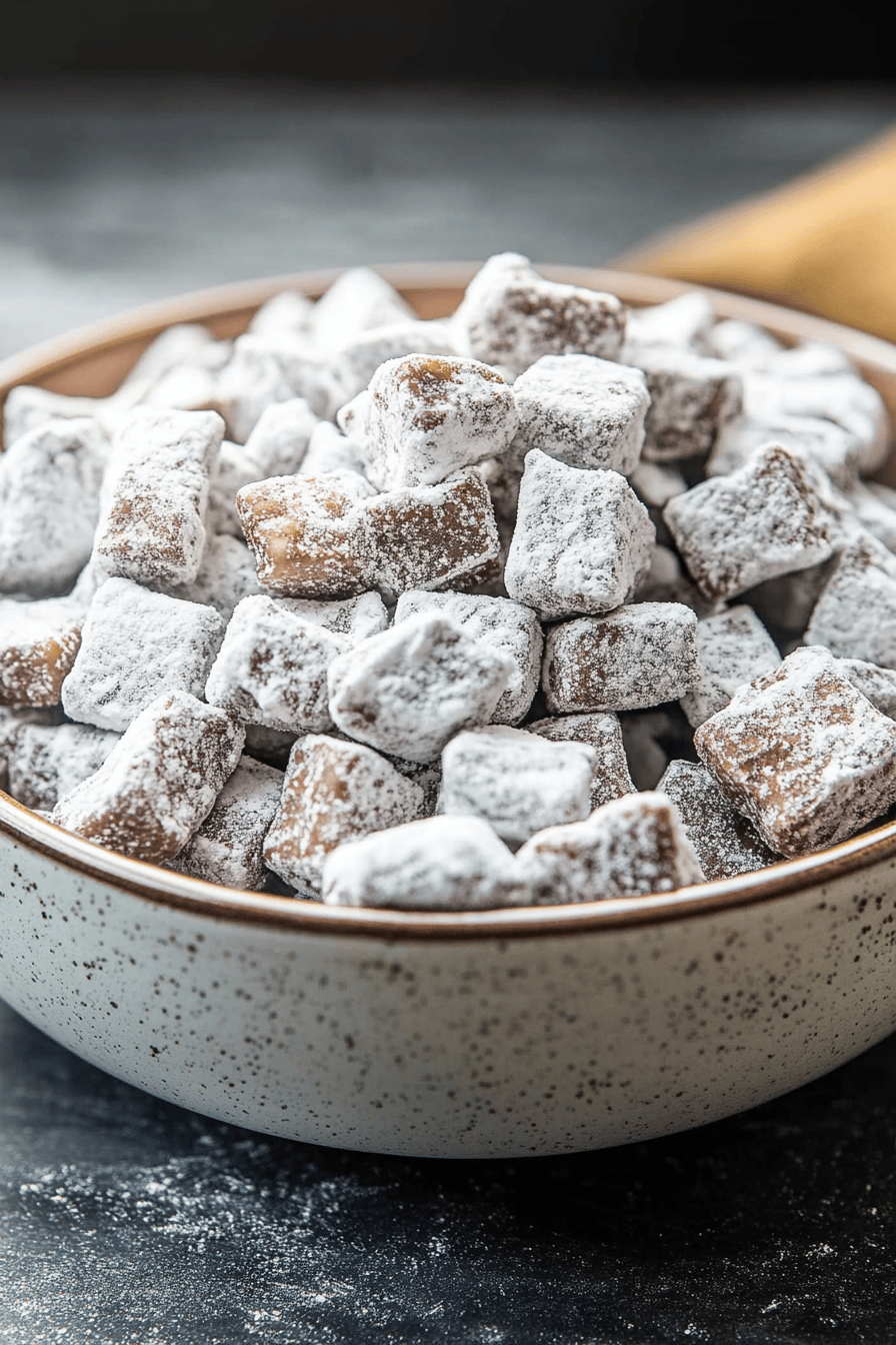 Muddy Buddies Variations final dish beautifully presented and ready to serve