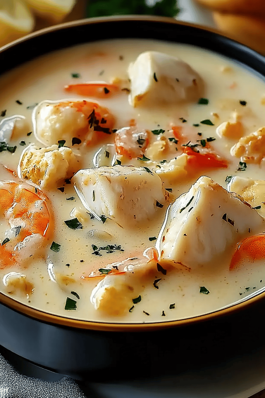Nova Scotia Seafood Chowder final dish beautifully presented and ready to serve