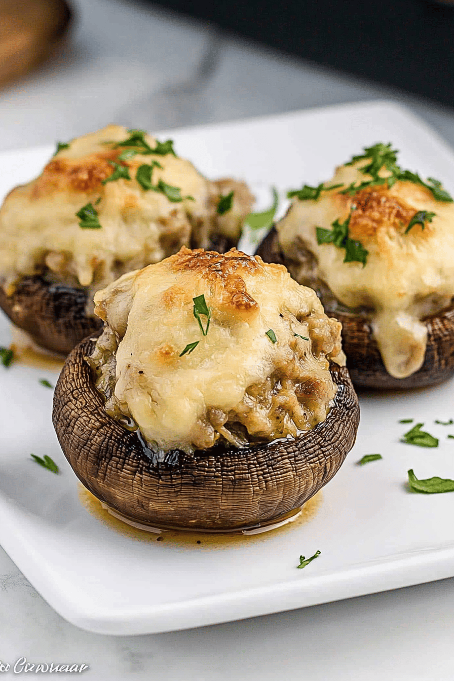 Olive Garden Stuffed Mushrooms slice on plate showing perfect texture and swirl pattern