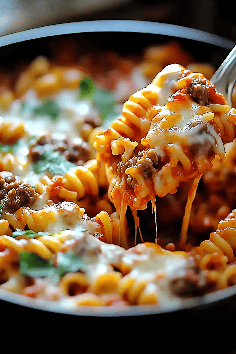 One-Pot Pizza Pasta slice on plate showing perfect texture and swirl pattern
