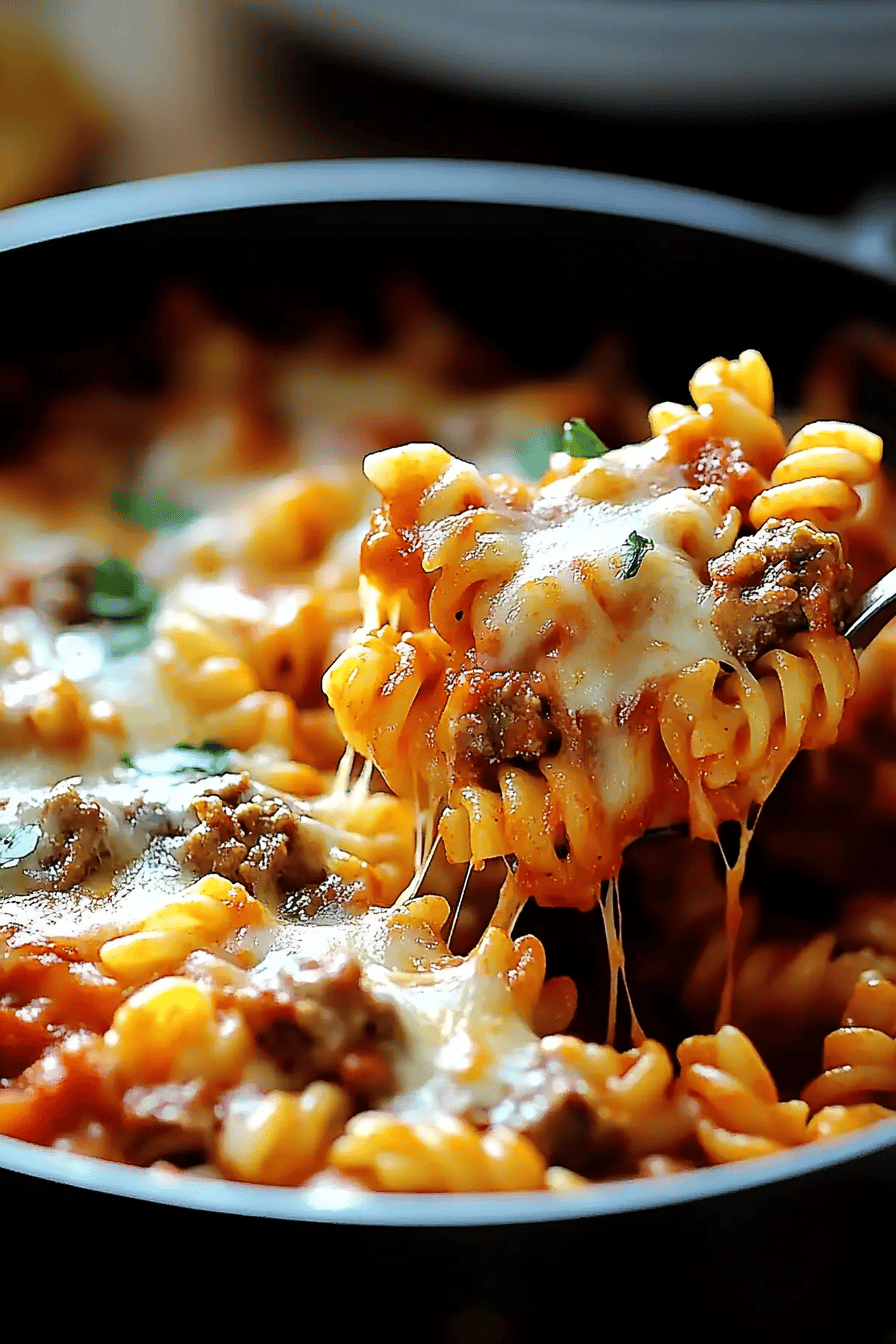 One-Pot Pizza Pasta final dish beautifully presented and ready to serve