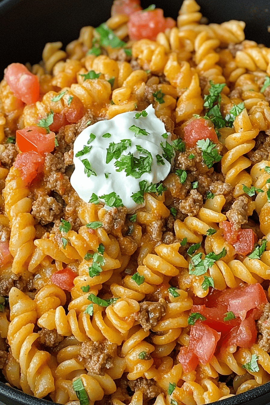 One-Pot Taco Pasta ingredients organized and measured on kitchen counter