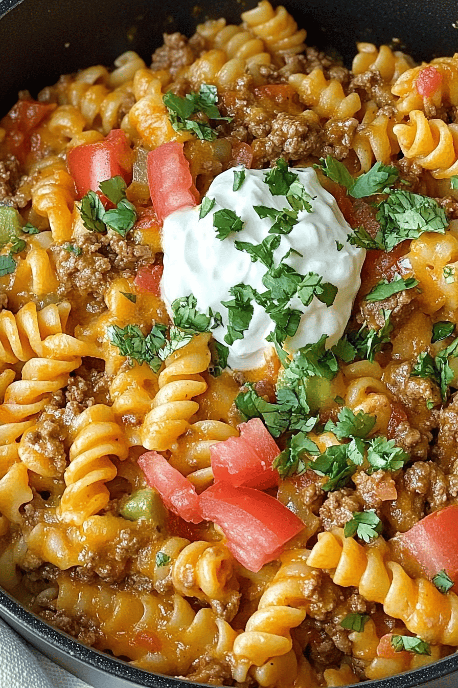One-Pot Taco Pasta slice on plate showing perfect texture and swirl pattern