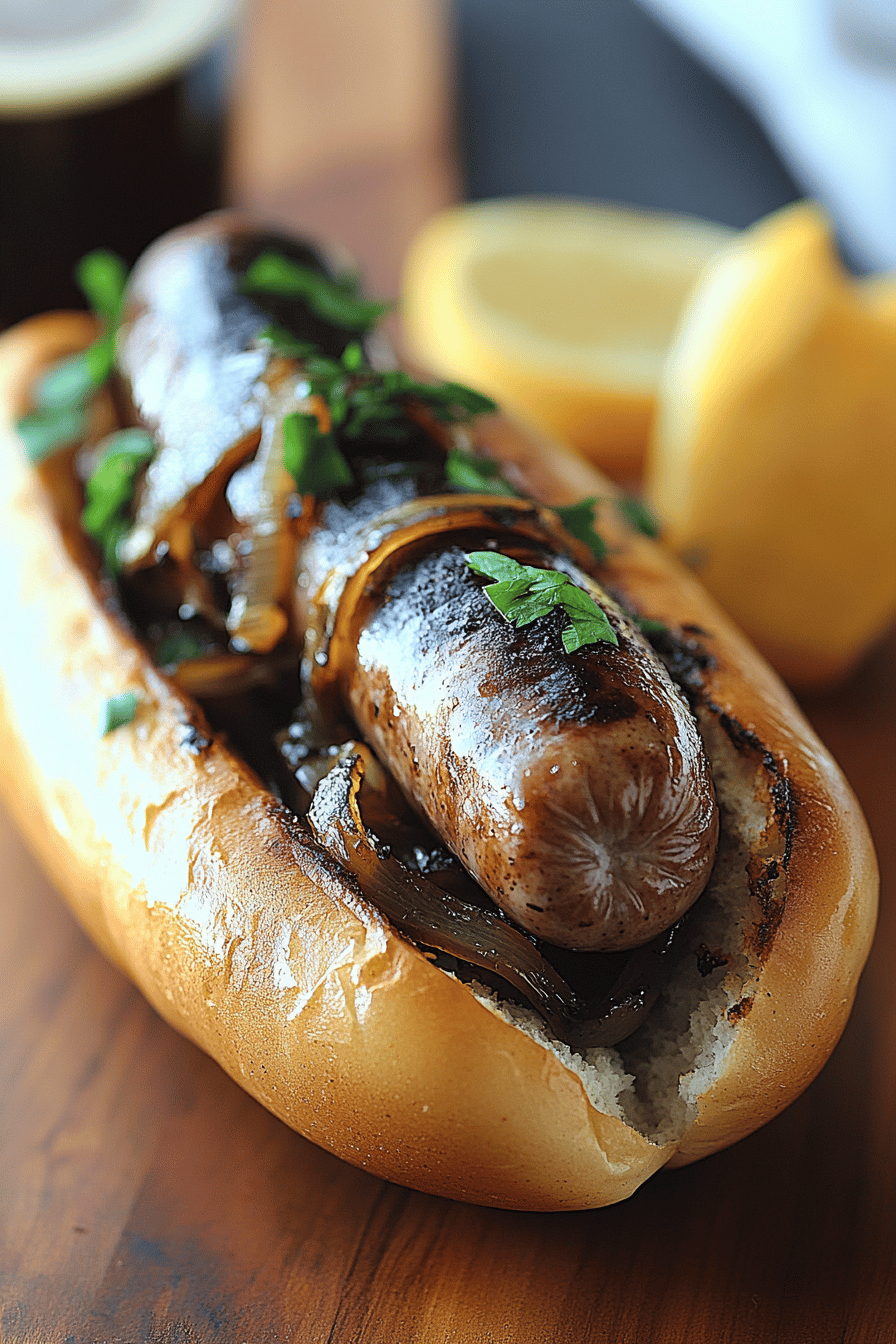 Oven-Braised Beer Brats final dish beautifully presented and ready to serve