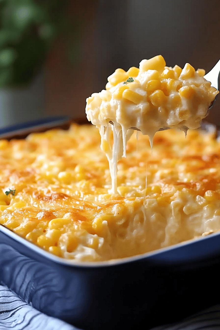 Paula Deen Corn Casserole final dish beautifully presented and ready to serve