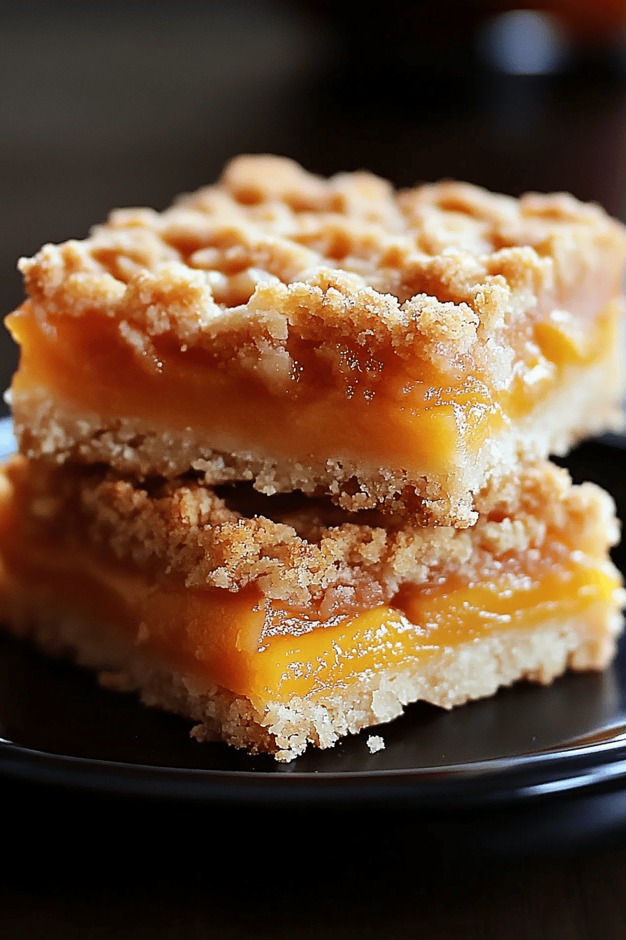 Peach Cobbler Crumble Bars final dish beautifully presented and ready to serve
