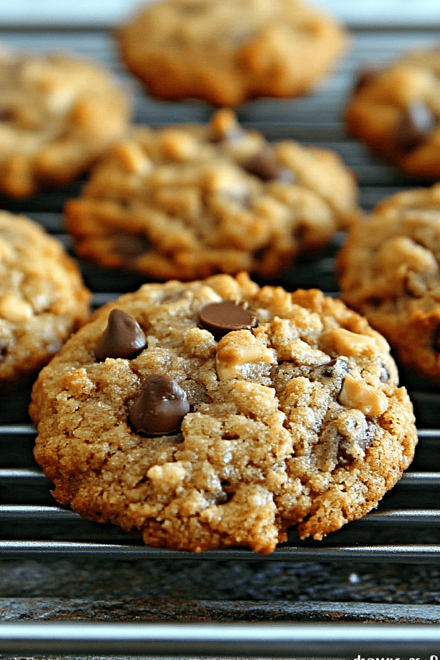 Peanut Butter Cowboy Cookies slice on plate showing perfect texture and swirl pattern