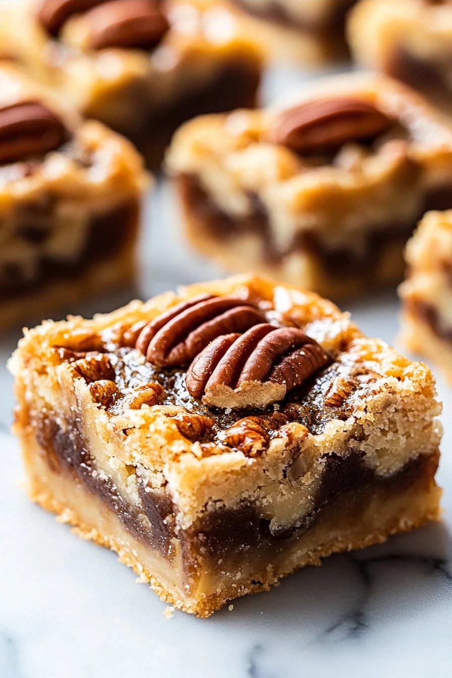 Pecan Pie Bars slice on plate showing perfect texture and swirl pattern
