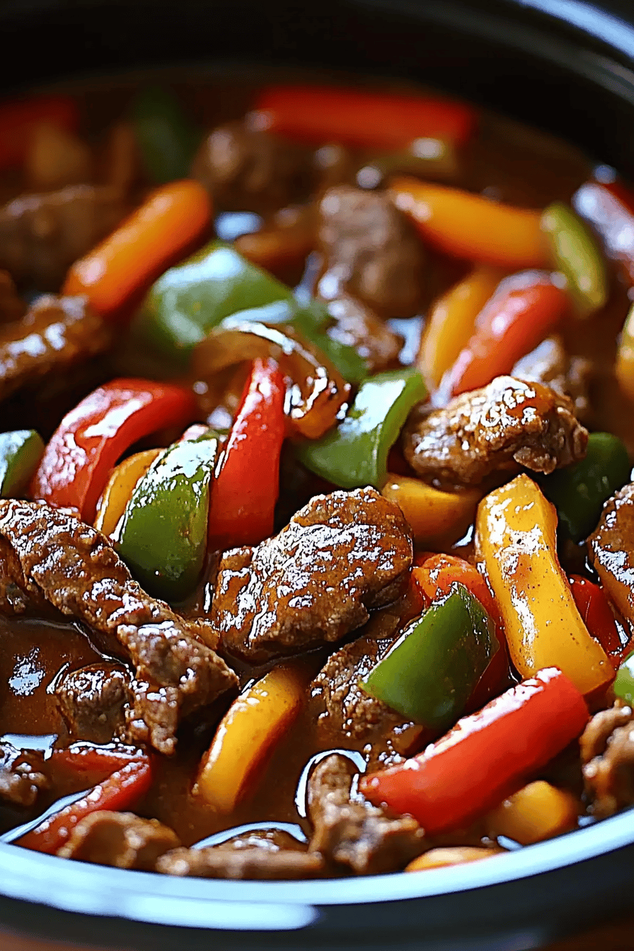 Pepper Steak Crock-Pot final dish beautifully presented and ready to serve