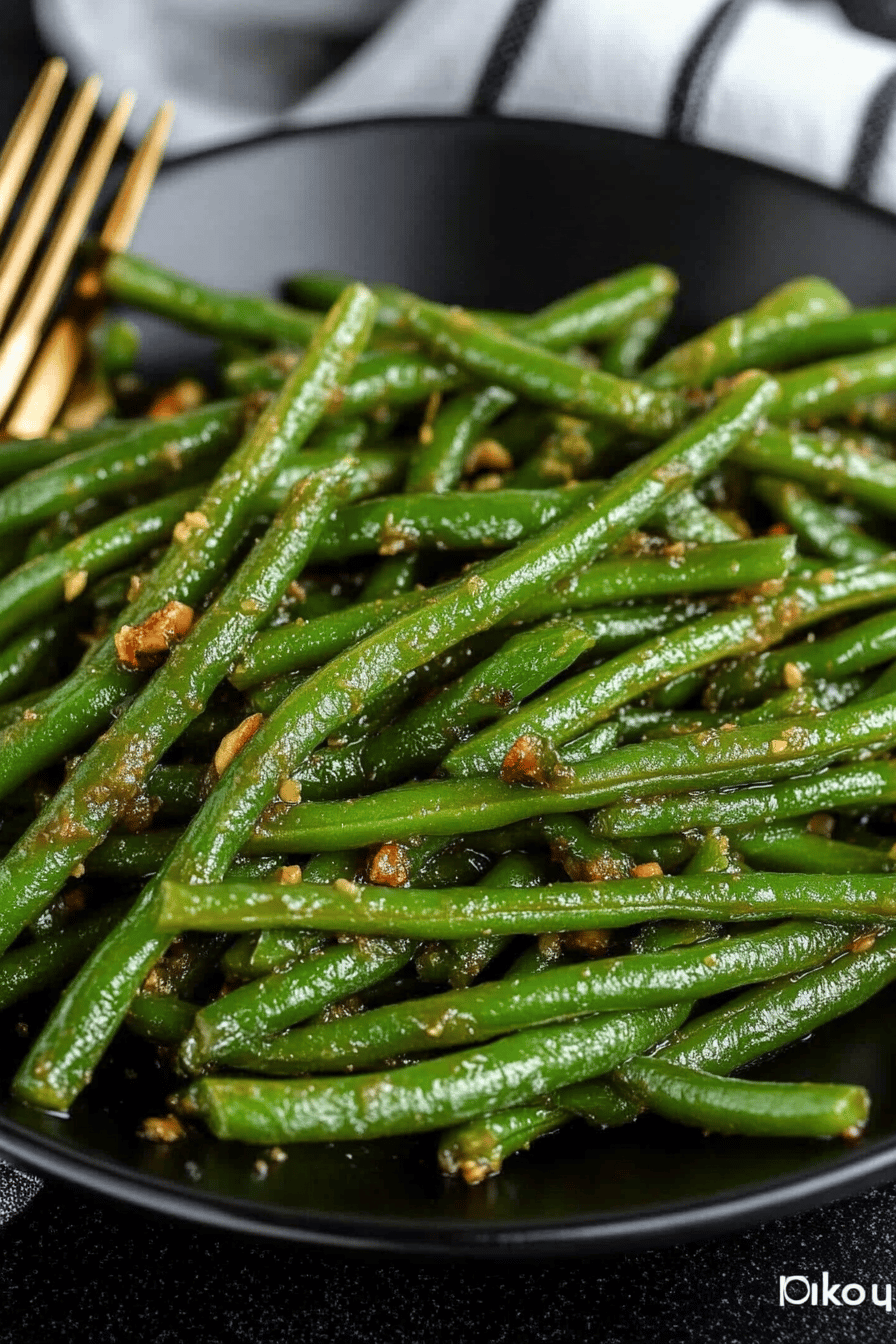 Sauteed Green Beans ingredients organized and measured on kitchen counter