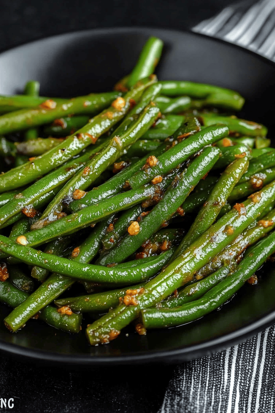 Sauteed Green Beans slice on plate showing perfect texture and swirl pattern