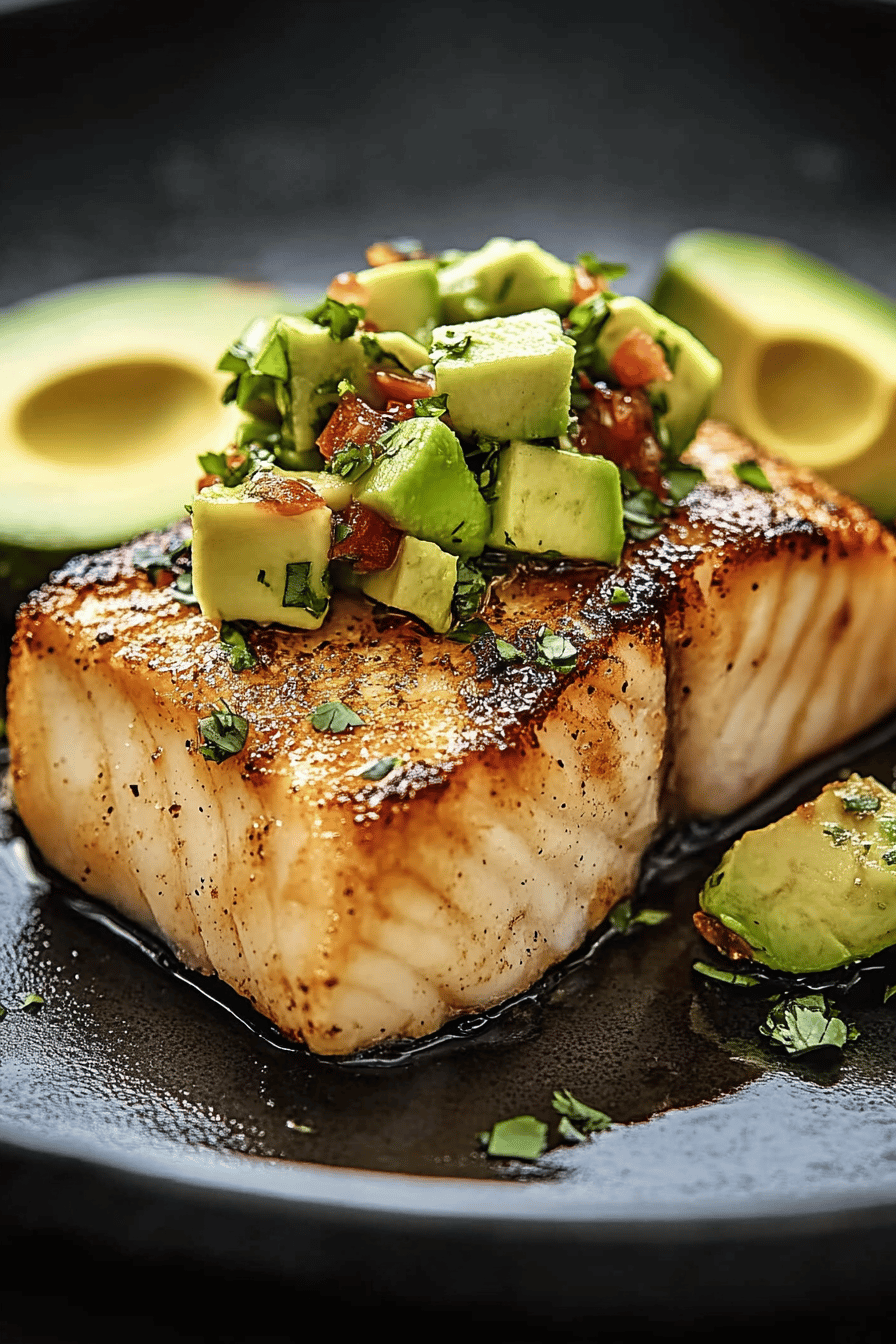 Sea Bass with Avocado Salsa final dish beautifully presented and ready to serve