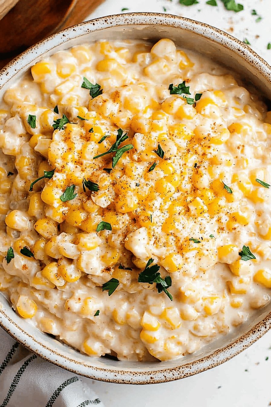 Slow Cooker Creamy Corn final dish beautifully presented and ready to serve