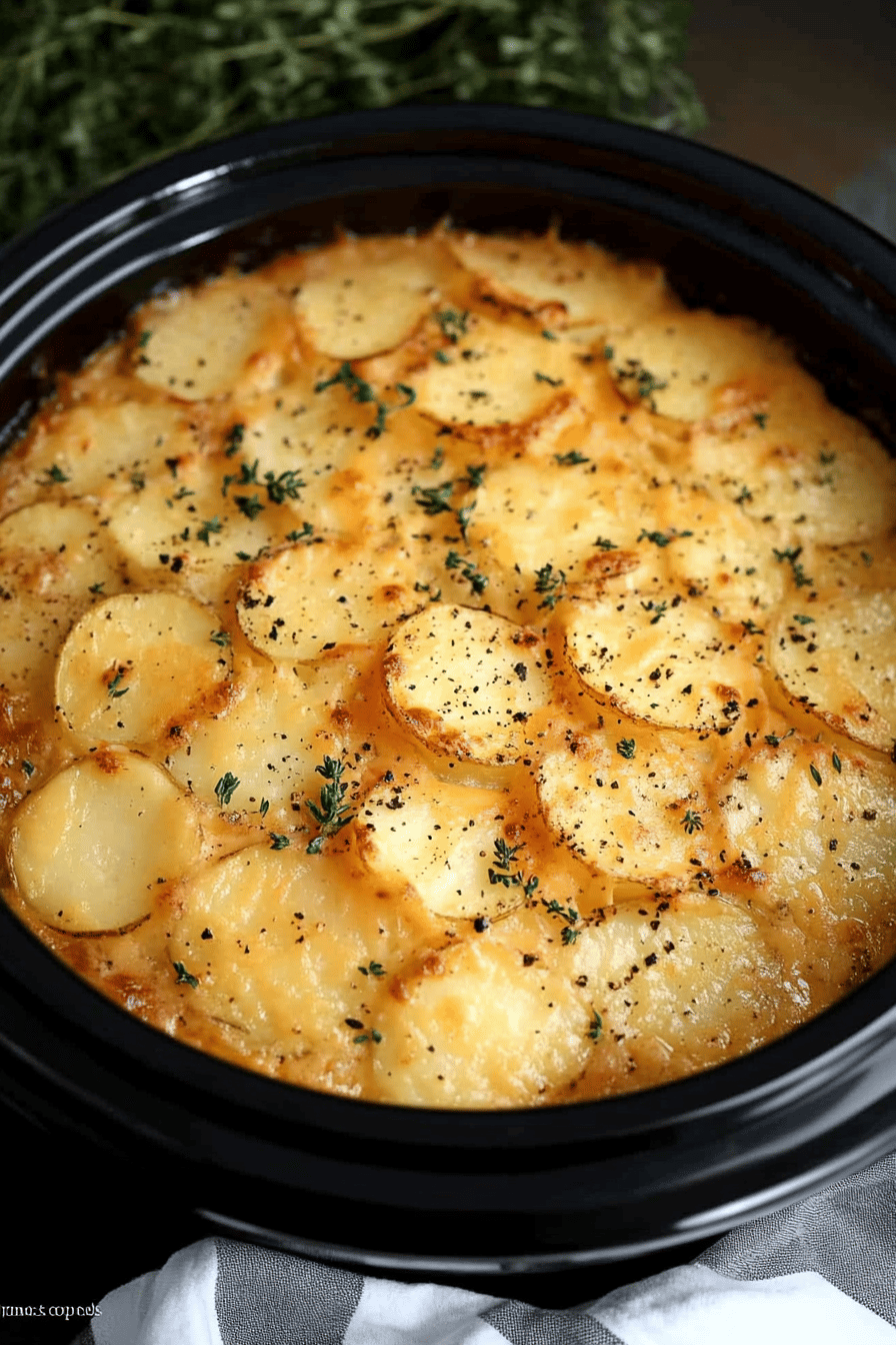 Slow Cooker Scalloped Potatoes ingredients organized and measured on kitchen counter