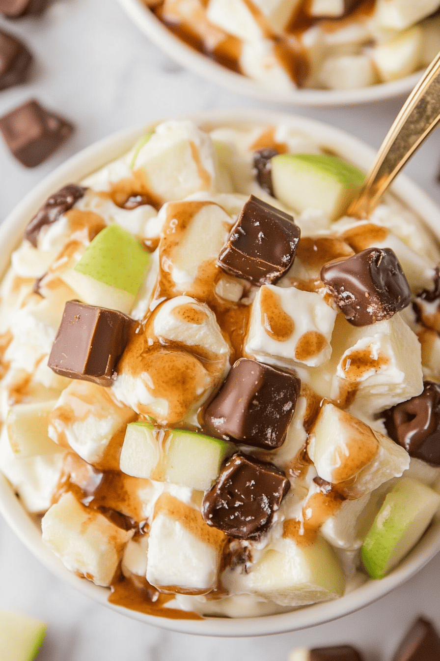 Snickers Apple Salad Recipe ingredients organized and measured on kitchen counter