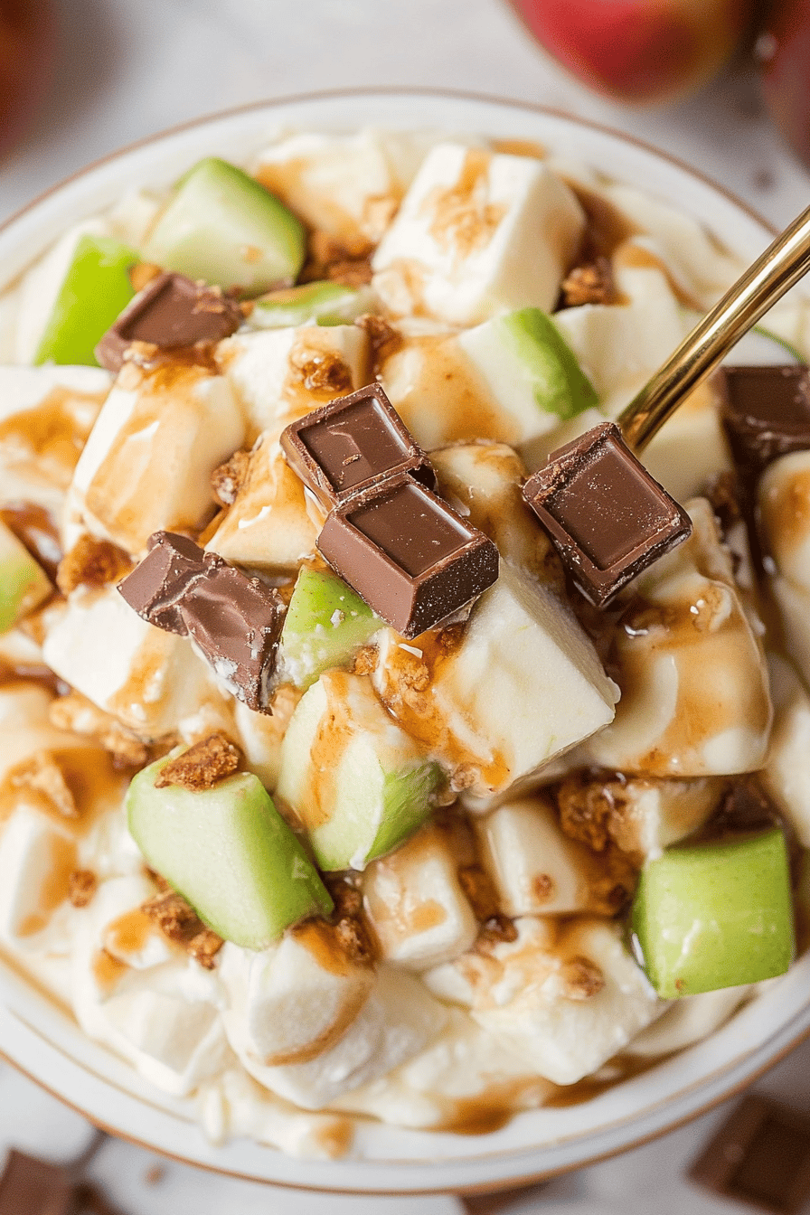 Snickers Apple Salad Recipe slice on plate showing perfect texture and swirl pattern