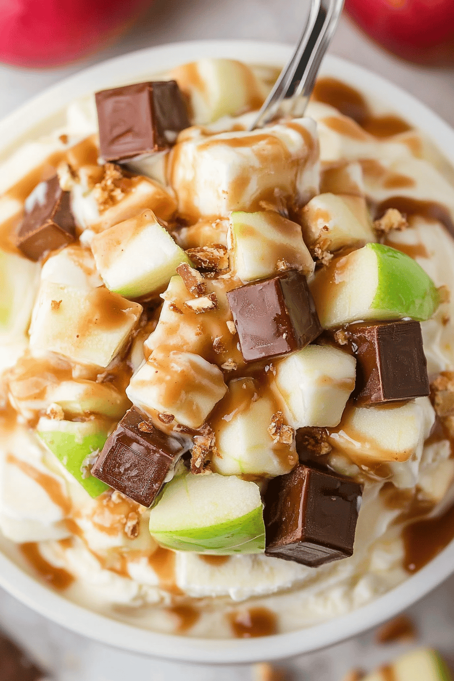 Snickers Apple Salad Recipe final dish beautifully presented and ready to serve