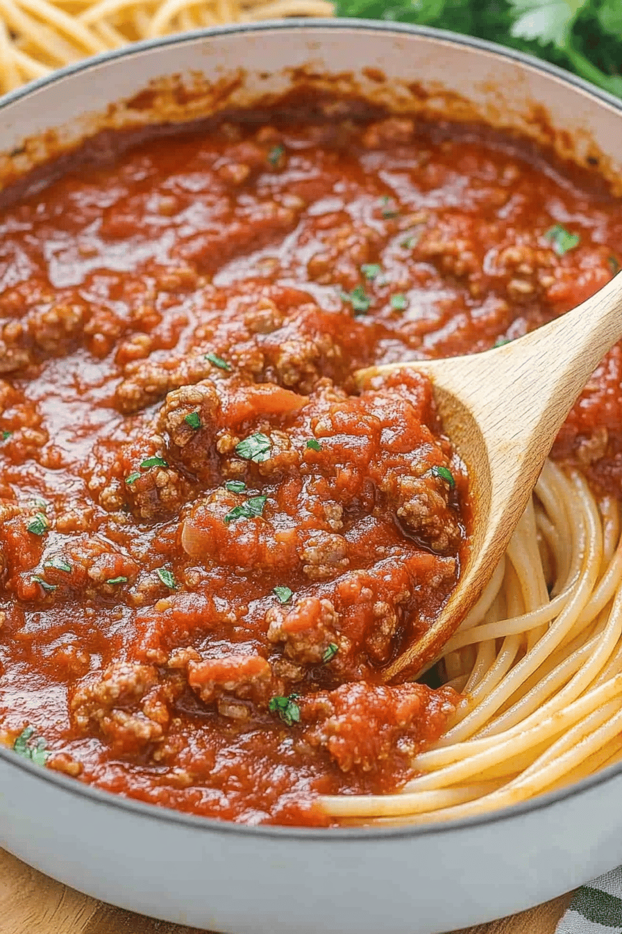 Spaghetti Meat Sauce ingredients organized and measured on kitchen counter