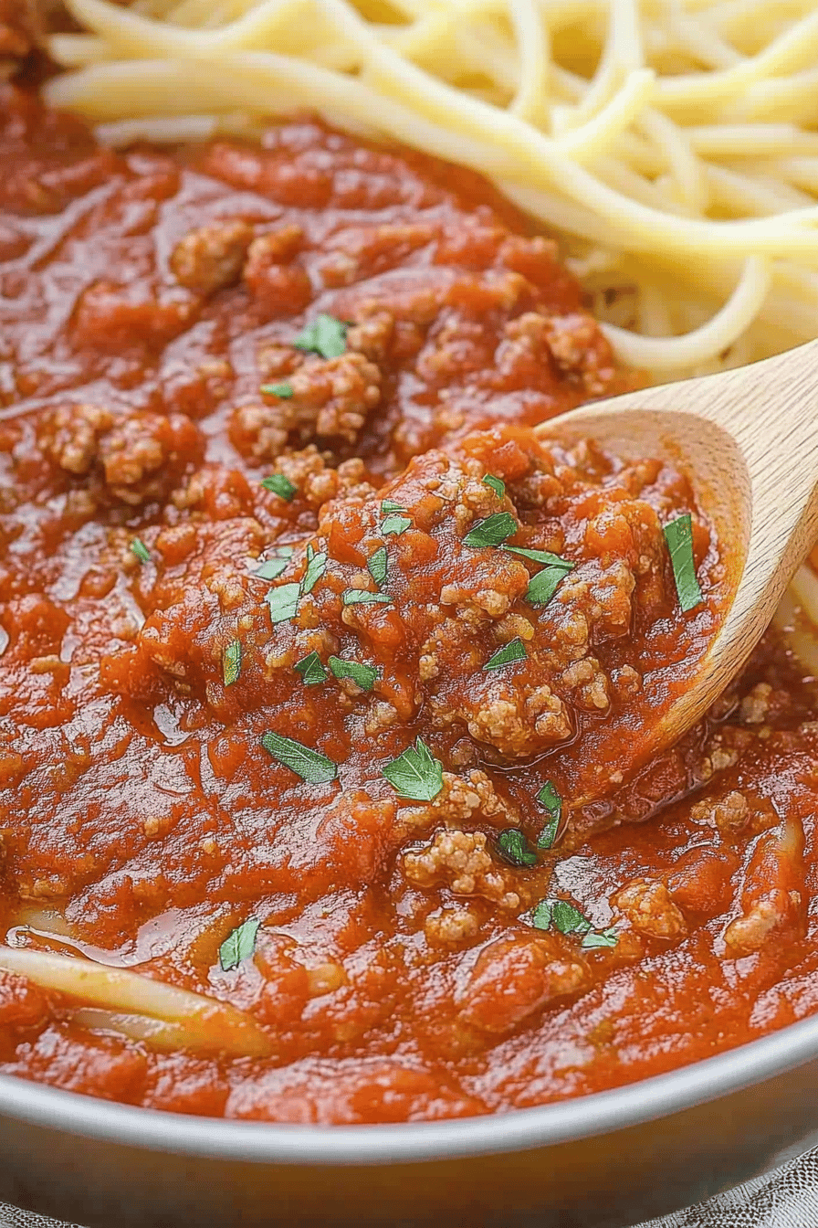 Spaghetti Meat Sauce final dish beautifully presented and ready to serve