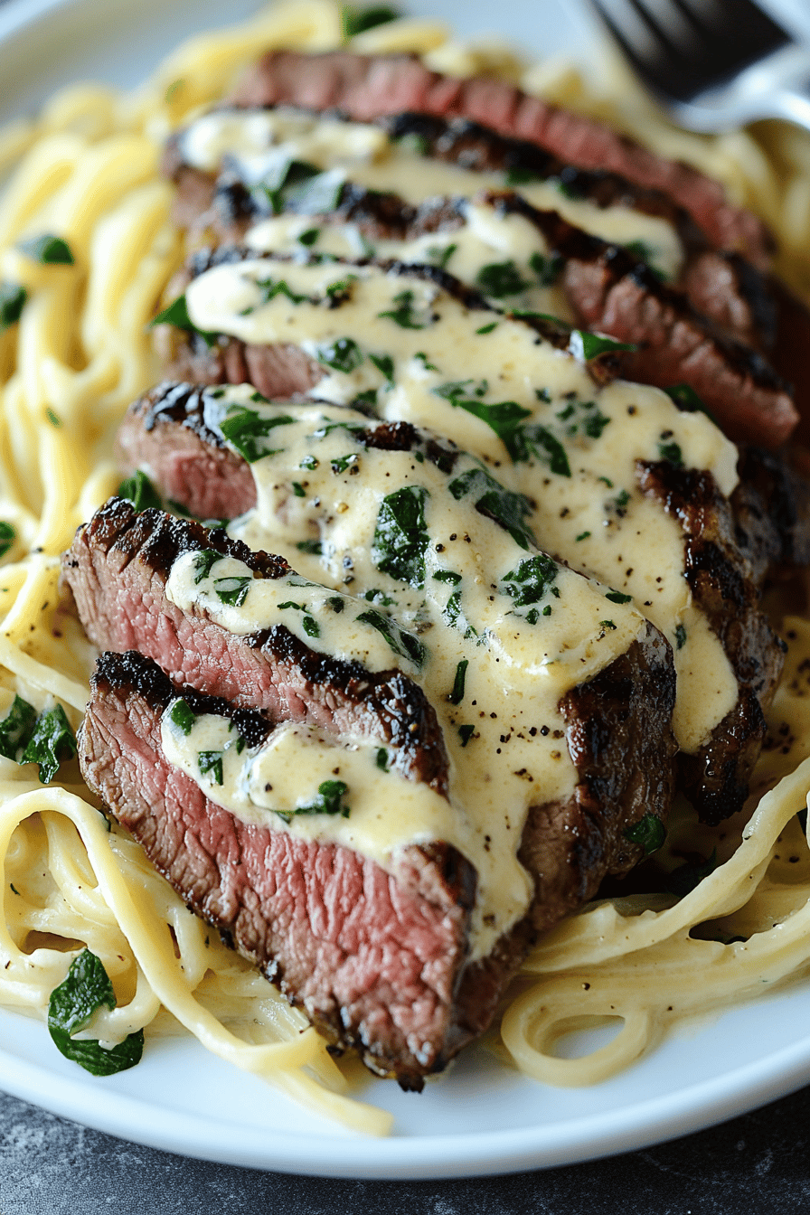 Steak Gorgonzola Alfredo ingredients organized and measured on kitchen counter