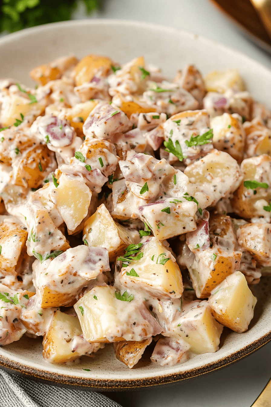Steakhouse Potato Salad Recipe final dish beautifully presented and ready to serve