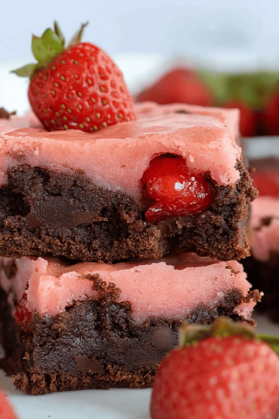 Strawberry Brownies final dish beautifully presented and ready to serve