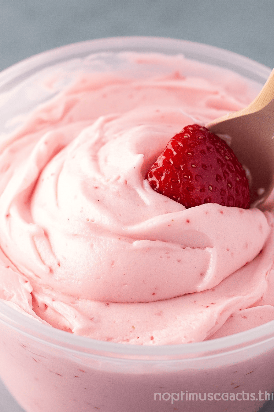 Strawberry Cream Cheese Frosting slice on plate showing perfect texture and swirl pattern