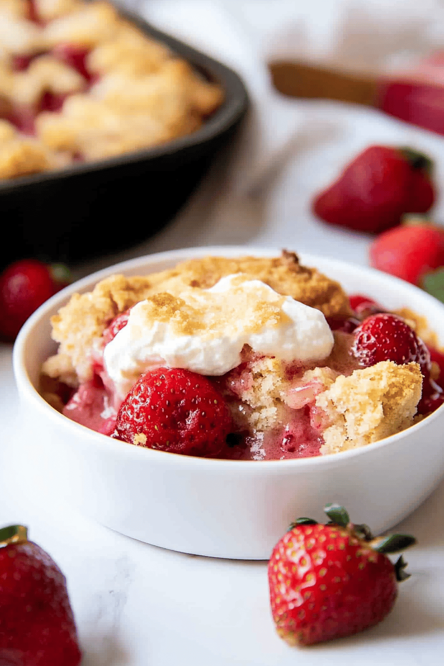Strawberry Rhubarb Cobbler final dish beautifully presented and ready to serve