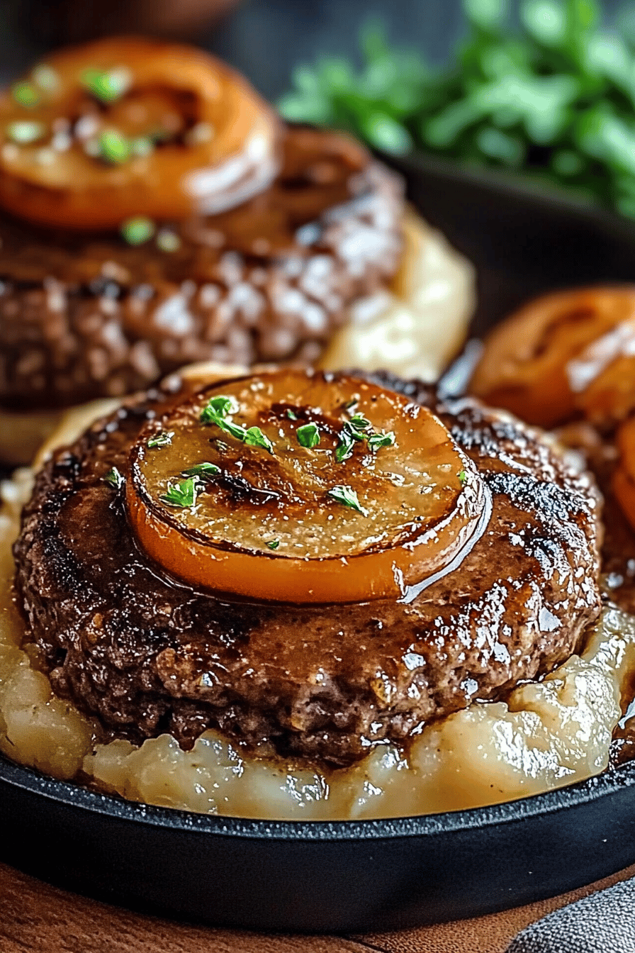 Succulent Hamburger Steaks final dish beautifully presented and ready to serve
