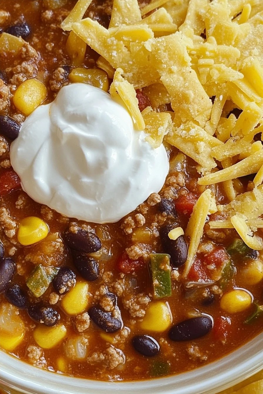 Taco Chili Recipe slice on plate showing perfect texture and swirl pattern