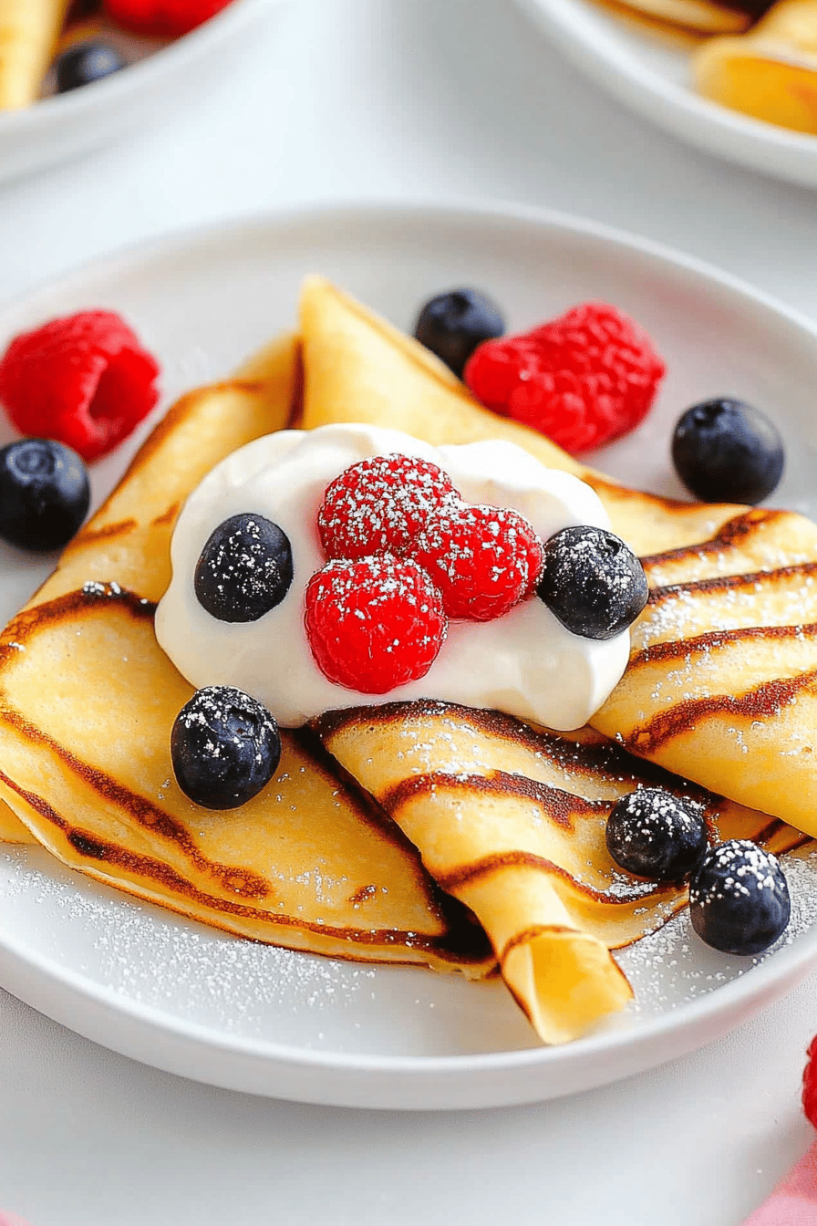 crepes recipe slice on plate showing perfect texture and swirl pattern