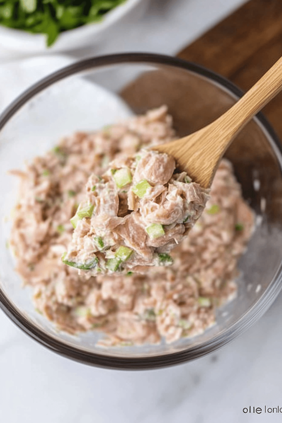 freeze tuna salad ingredients organized and measured on kitchen counter