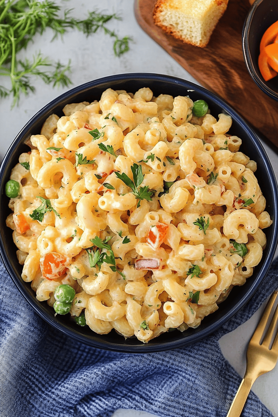 macaroni salad recipe ingredients organized and measured on kitchen counter