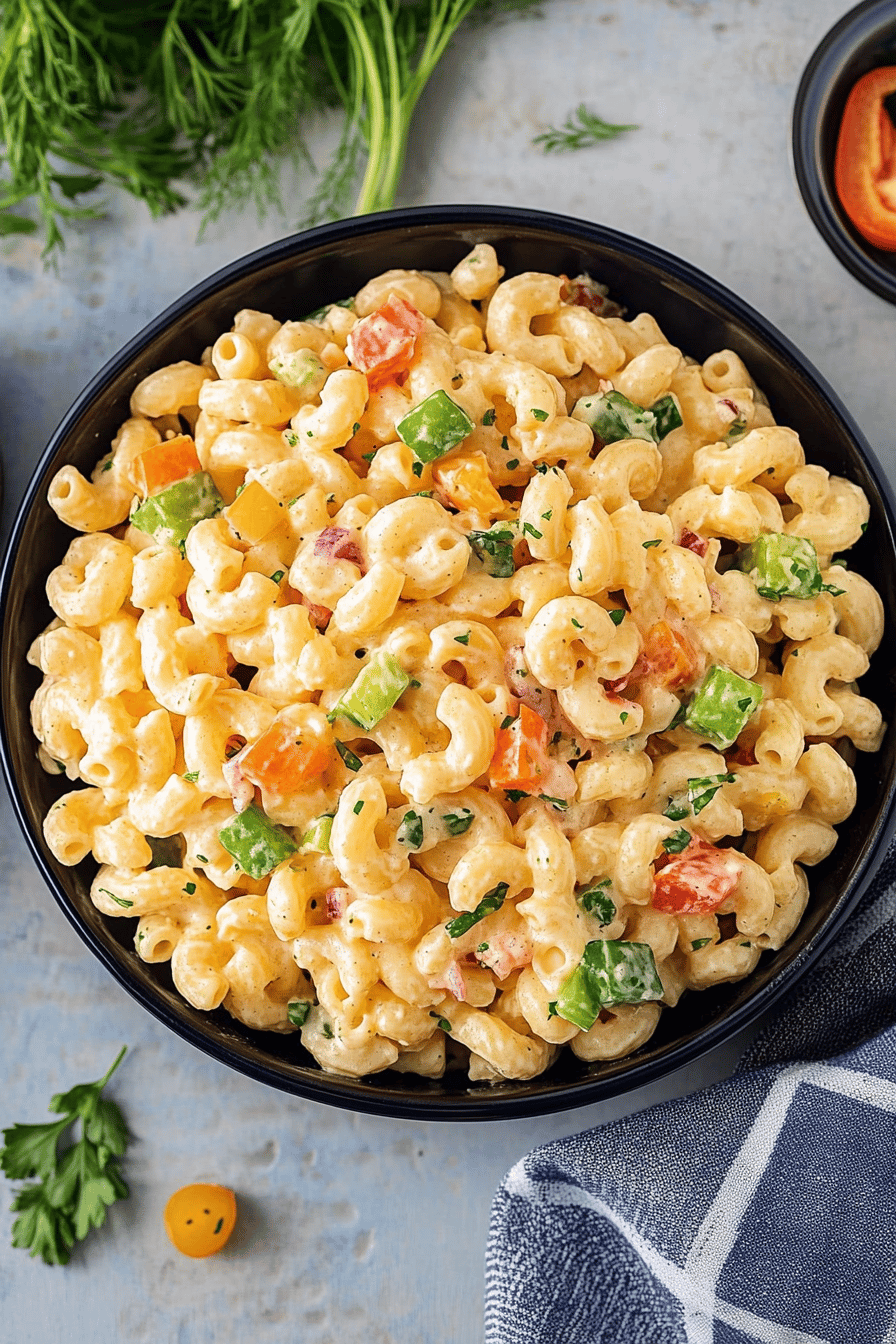 macaroni salad recipe final dish beautifully presented and ready to serve